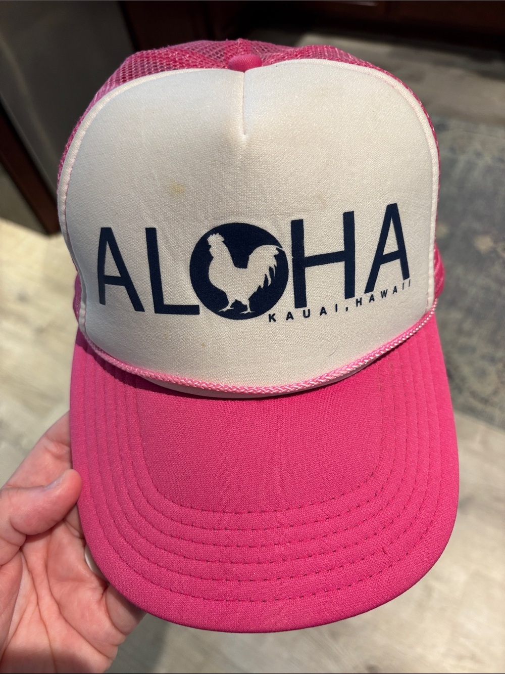 Aloha Kauai Hawaii Pink and White Trucker Hat